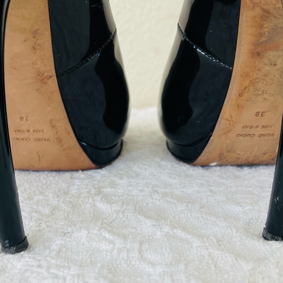 Giuseppe Zanotti Design Italian Black Patent Leather Peep-Toe Pumps Shoes 38 EUC - Picture 11 of 13